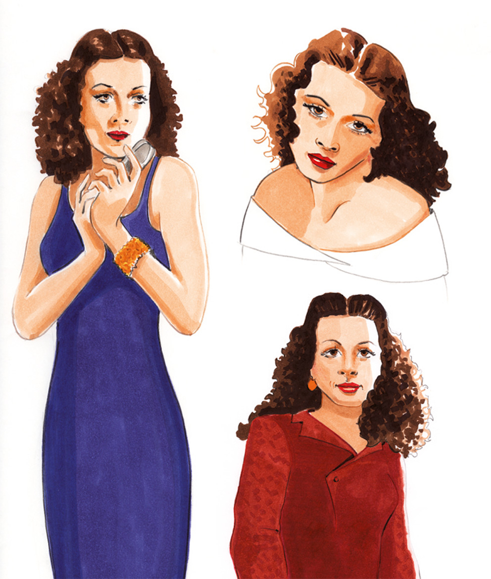 hedy lamarr, illustration, character-design, wiener prater, wachsfigurenkabinett